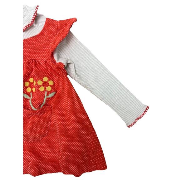 Vintage 1970s Carters Baby Girl Dress Orange White Polka Dot Turtle Neck Flower - Picture 3 of 6